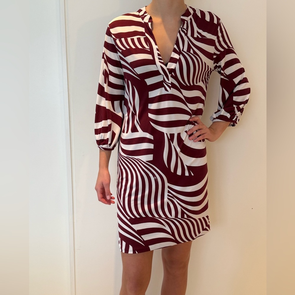 Banana Republic Burgundy and White Patterned Dress